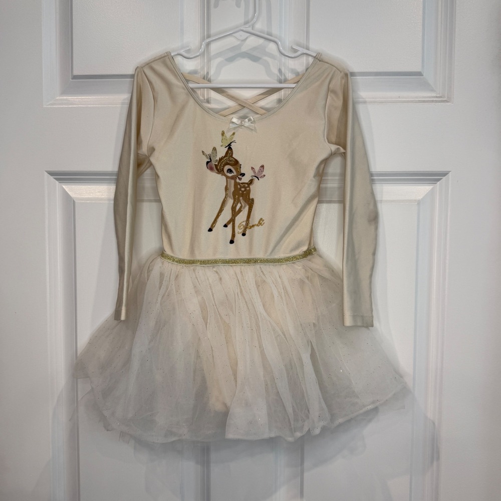 H&M Disney Bambi Tutu Leotard Glitter Long Sleeve Dance Dress Size 6-8Y
